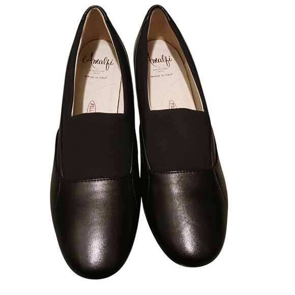 NEW Amalfi Recanati Block Heel Round Toe Leather Pumps‎ in Black, Size 7.5 SS - Picture 3 of 10